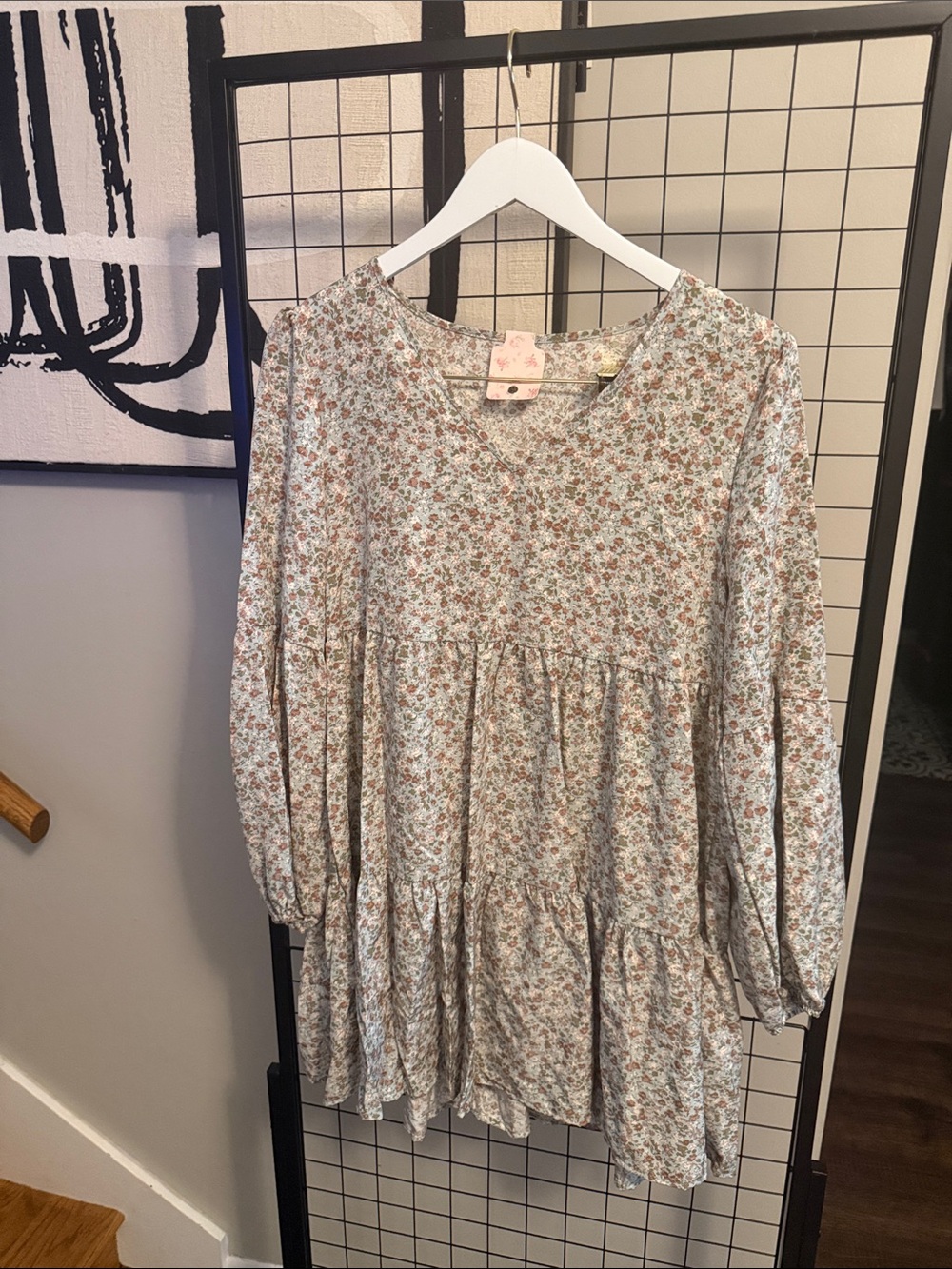 Kids Floral Peasant Dress - Light Blue and Pink